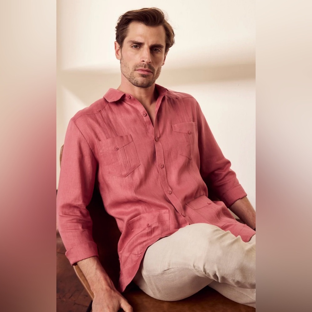 Cubavera Men's 100% Linen Guayabera Casual Button-Down Long‎ Sleeve Shirt XXL
